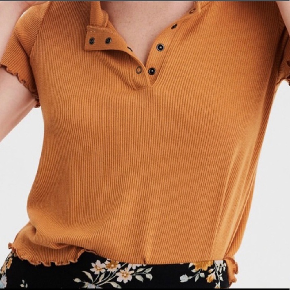 Mustard American Eagle Button Top